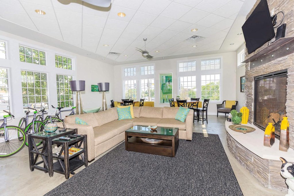 a living room with a couch and a television