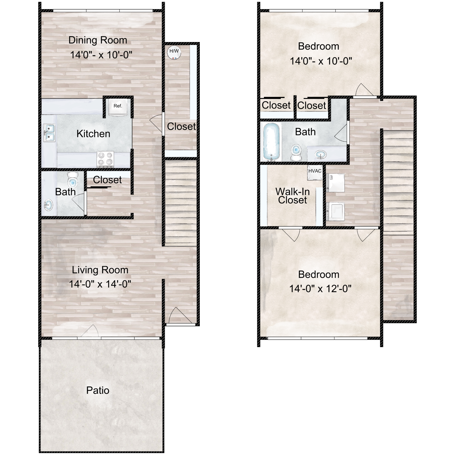 2 BED 1.5 BATH TOWNHOME