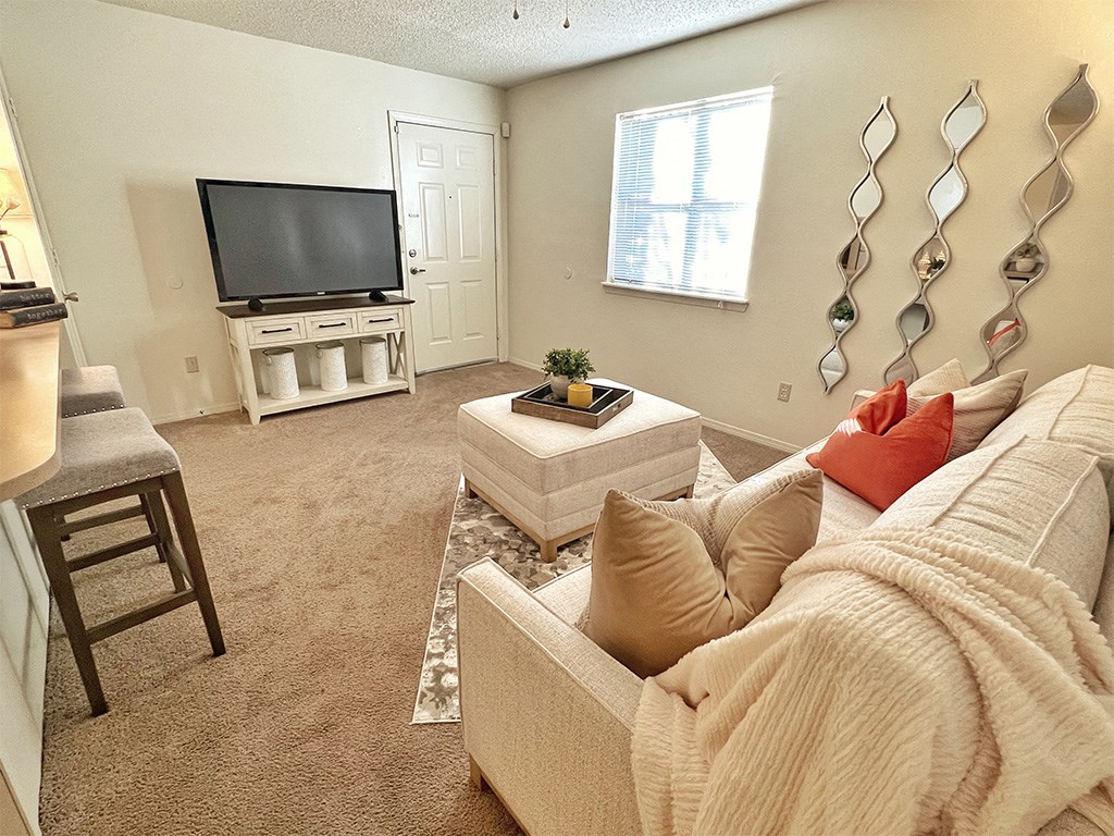 a living room with a couch and a television