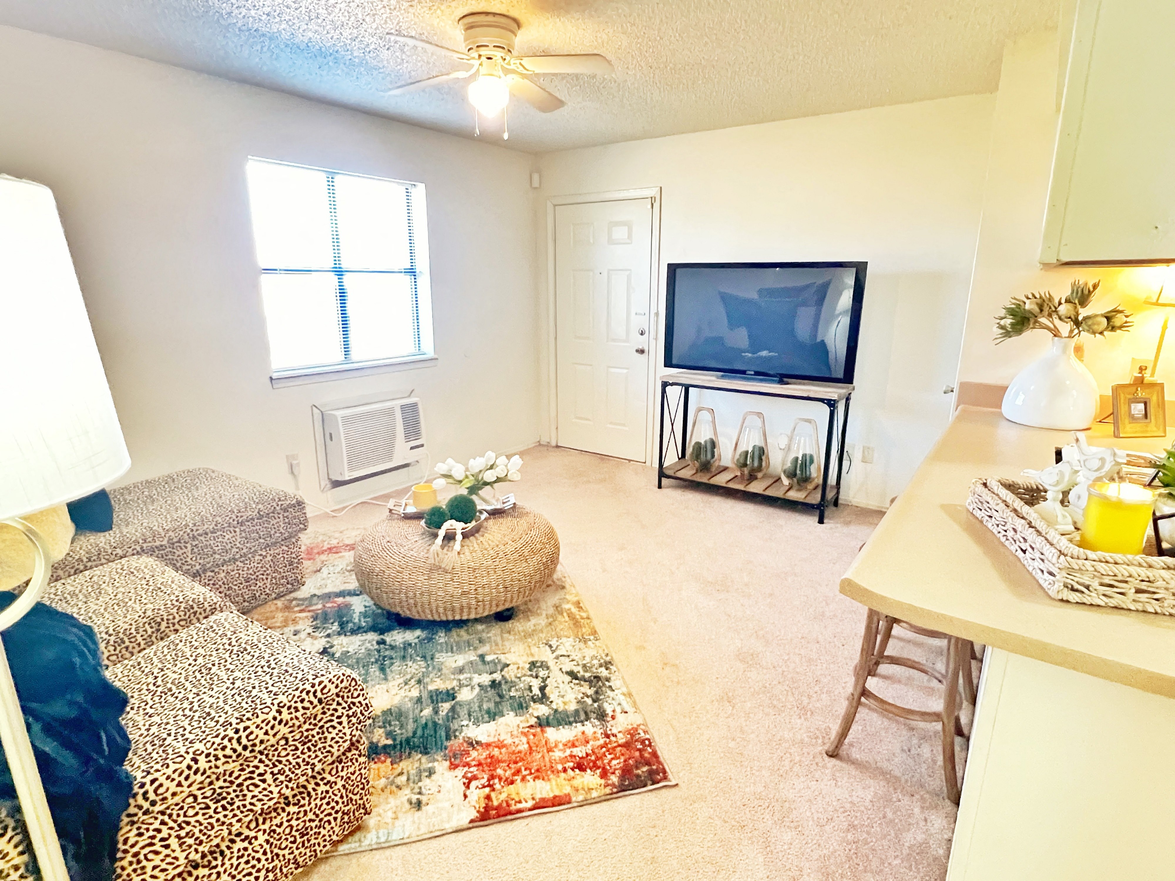 a living room with a couch and a tv