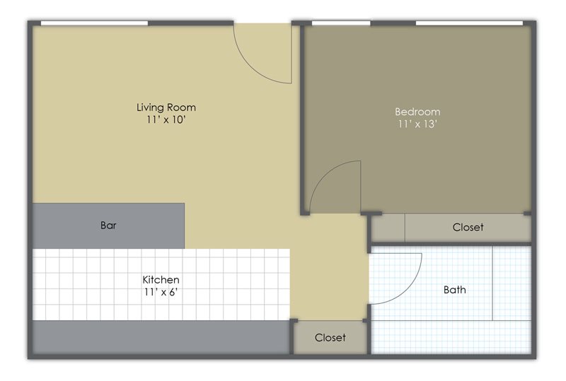 One Bedroom One Bath Floor Plan 2