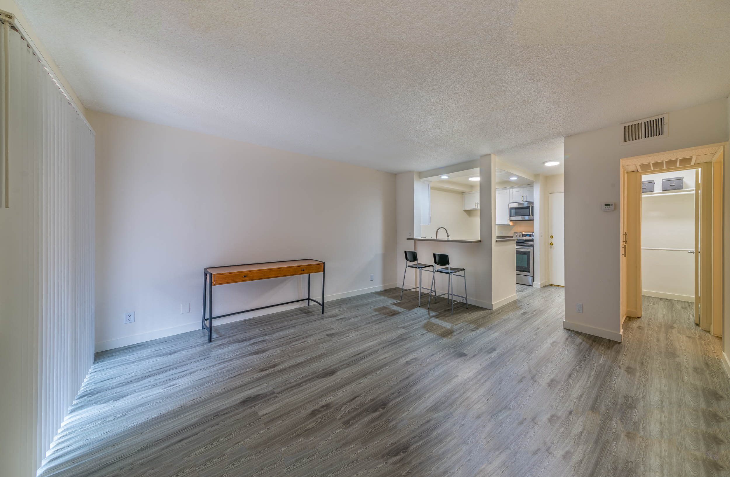 Living room view of kitchen bar