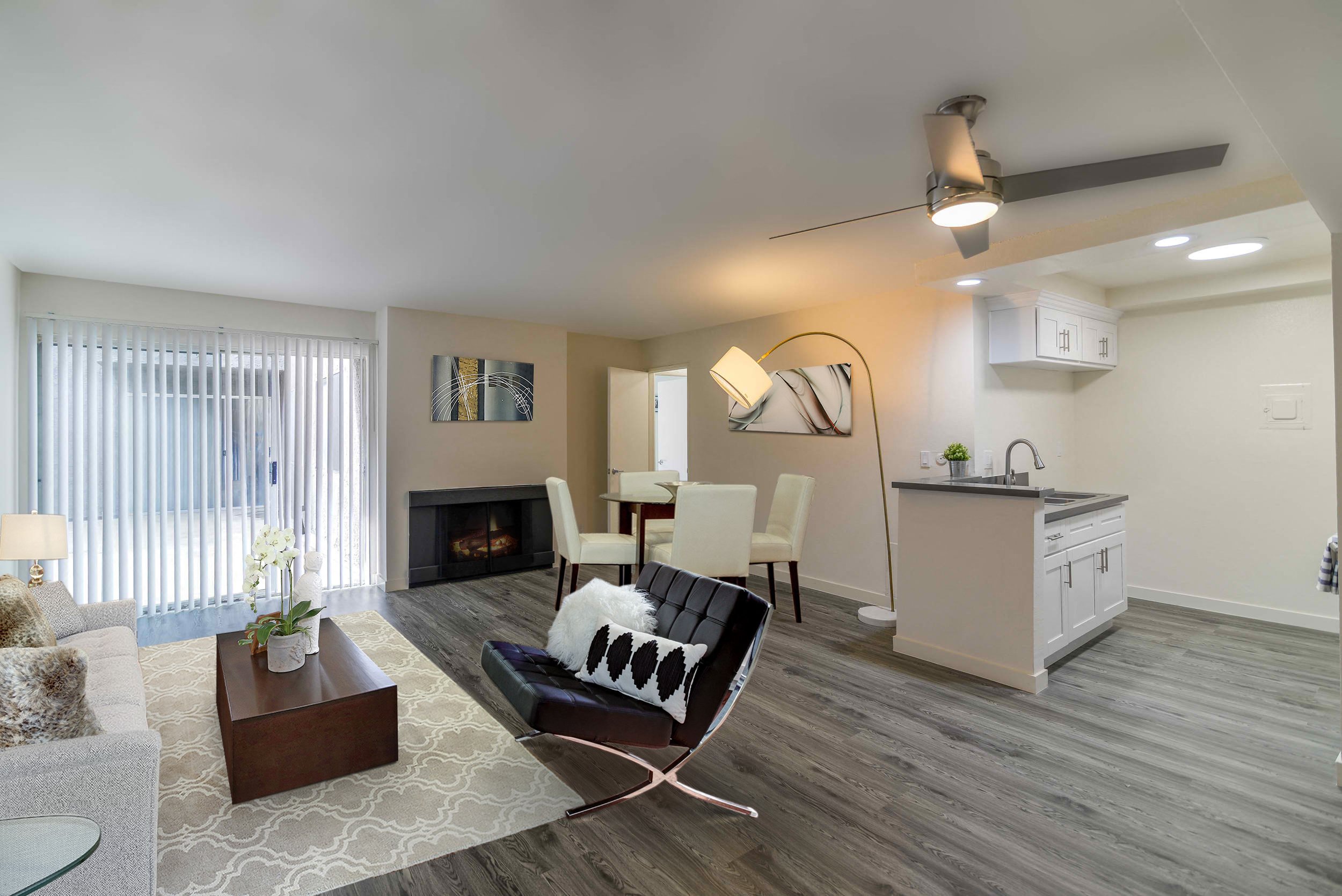 a living room with a couch and a table