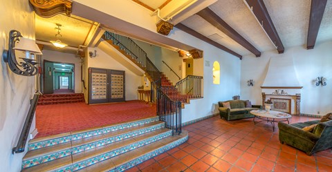 Building lobby with mailboxes