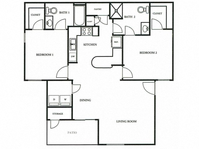 Two Bedroom Floorplan at The Colony Apartments, Casa Grande, 85122