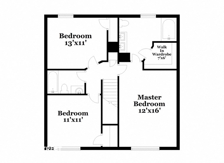 a floor plan of a house with a bedroom and a bathroom and a master bedroom