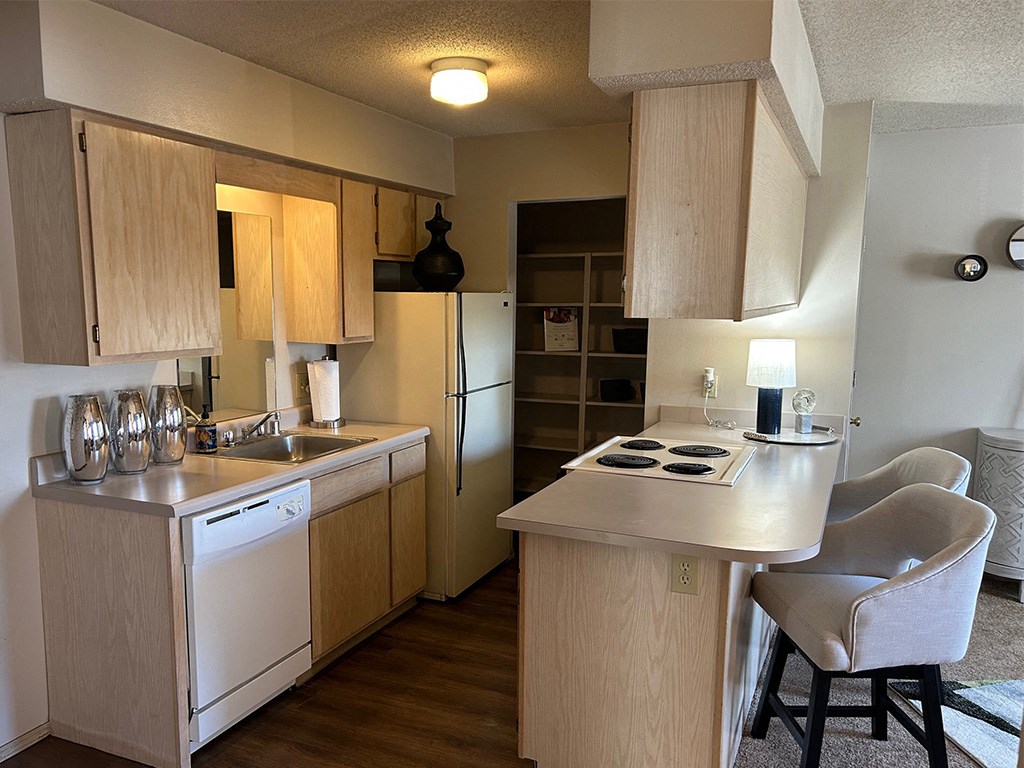 a kitchen and dining area in a small apartment