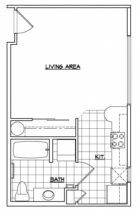 Studio with pantry, window in kitchen