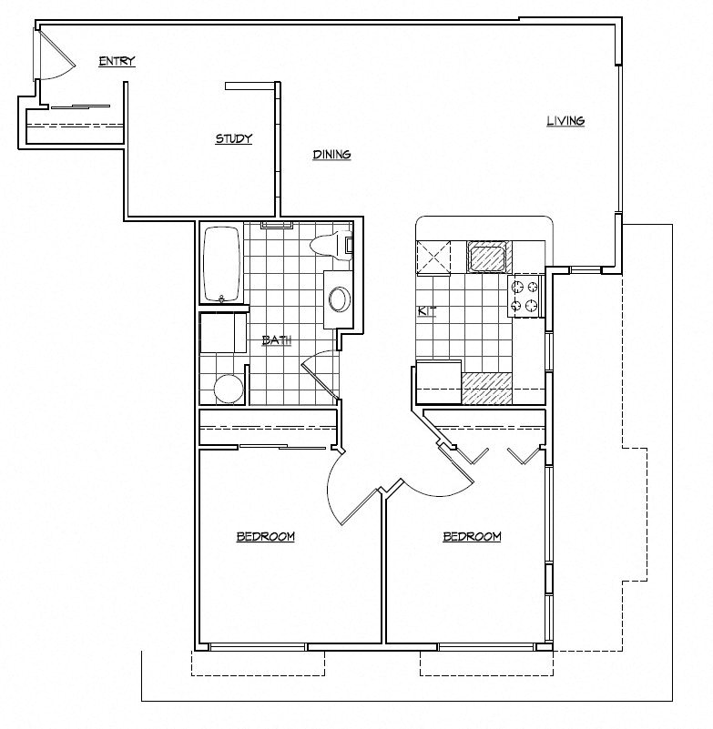 2 Bedroom + Den + large kitchen