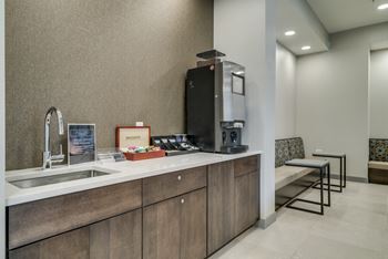 Coffee bar in the party room in the clubhouse at Ascend at Woodbury in Woodbury, MN