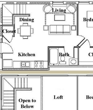 B3 Two Bedroom / One Bath Loft. The Davy. Charlotte, NC. B3 Two Bedroom / One Bath Loft. The Davy. Charlotte, NC.