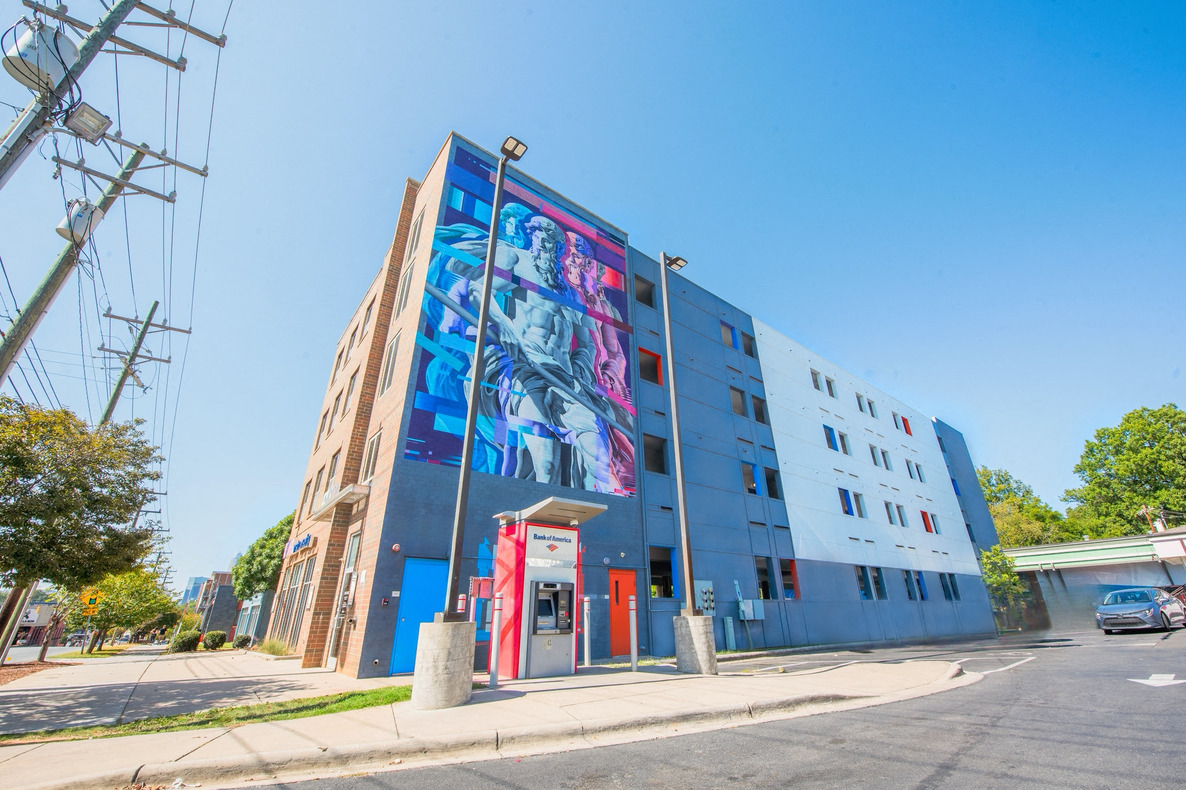 a building with a large mural on the side of it
