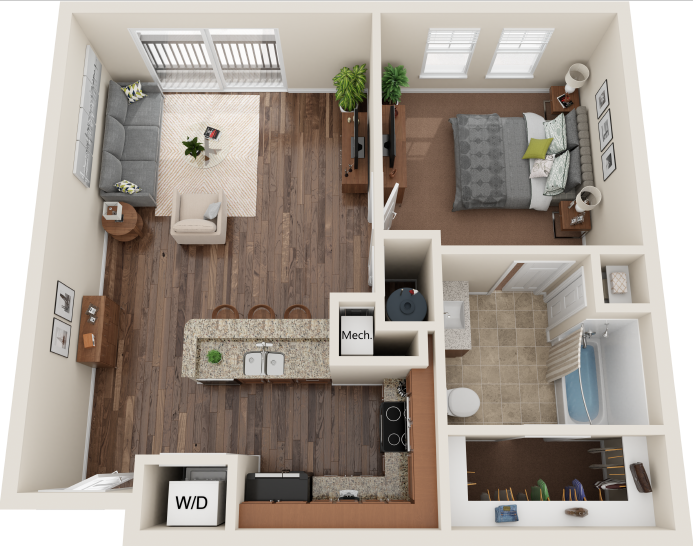 A3 One Bedroom / One Bath. Plaza 25. Charlotte, NC.