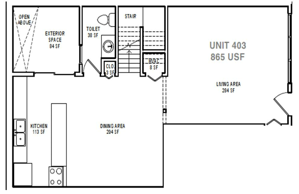 B7 Two Bedroom / Two and a Half Bath Split Level. NOMA Flats. Greenville, SC.
