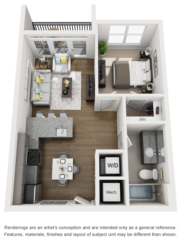 Floor Plan A w/Bay One Bedroom / One Bath. The Anderson Apartments. Rock Hill, SC.