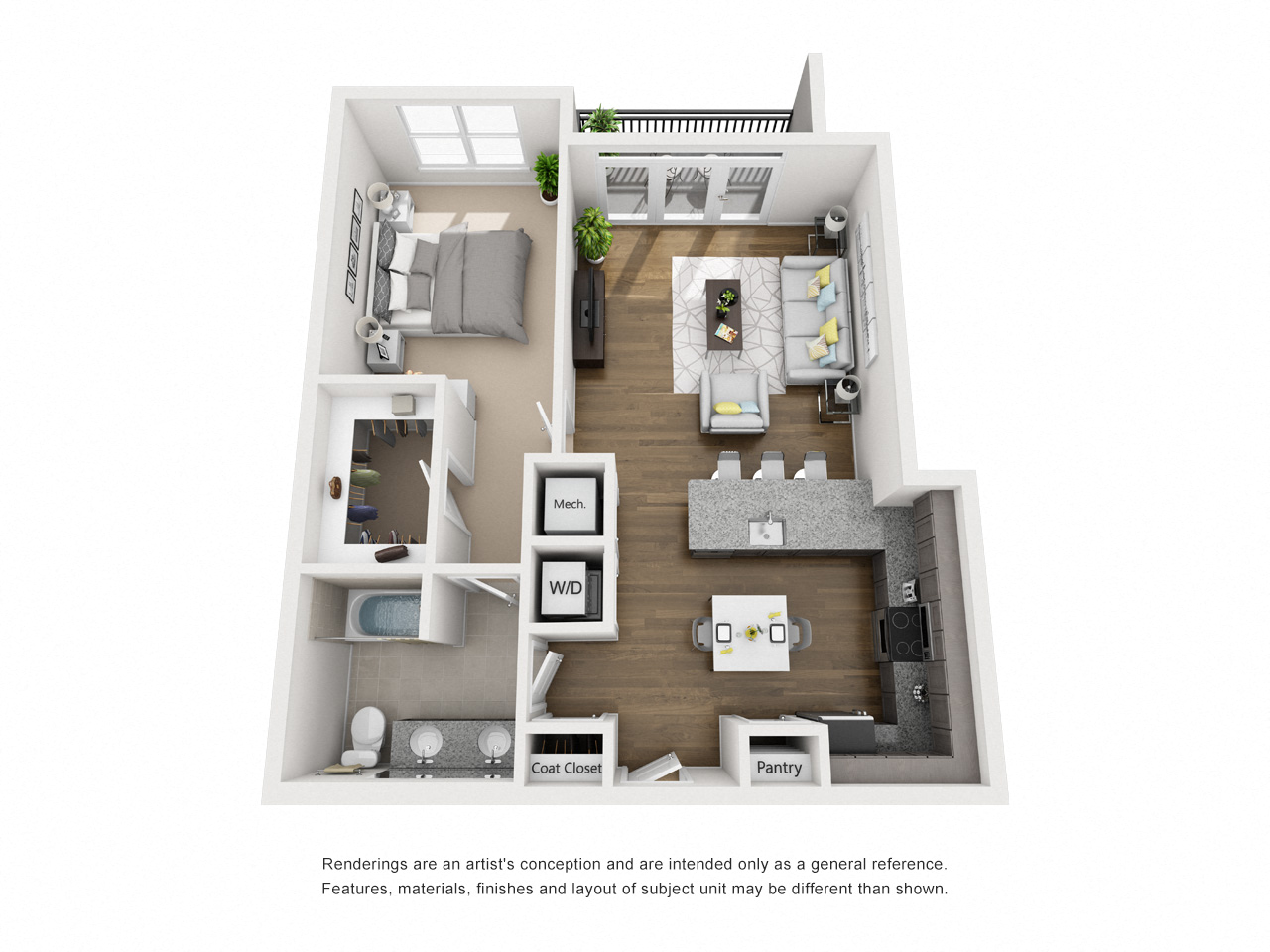 Floor Plan F One Bedroom / One Bath. The Anderson Apartments. Rock Hill, SC.