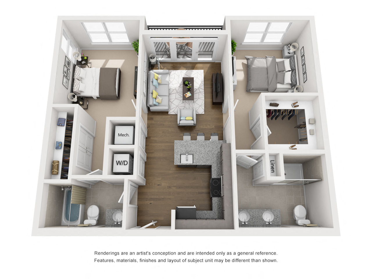Floor Plan G Two Bedroom / Two Bath w/Balcony. The Anderson Apartments. Rock Hill, SC.