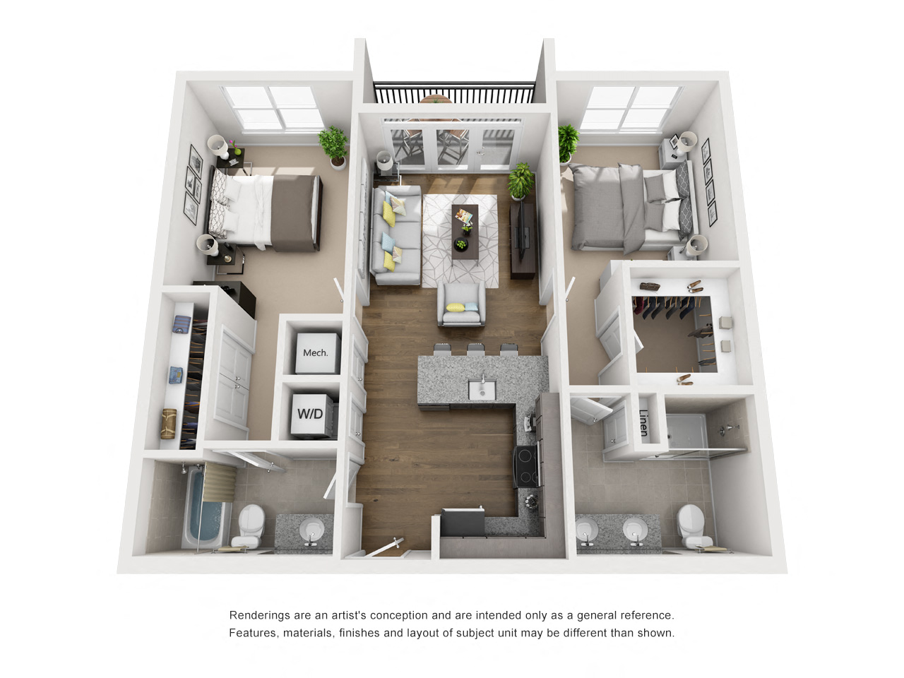 Floor Plan H Two Bedroom / Two Bath w/Balcony. The Anderson Apartments. Rock Hill, SC.