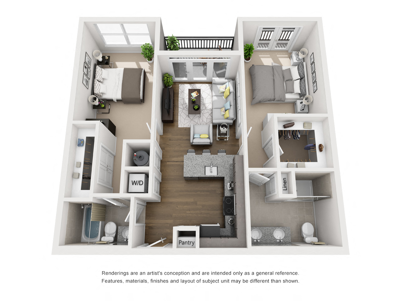 Floor Plan I Two Bedroom / Two Bath w/Balcony. The Anderson Apartments. Rock Hill, SC.
