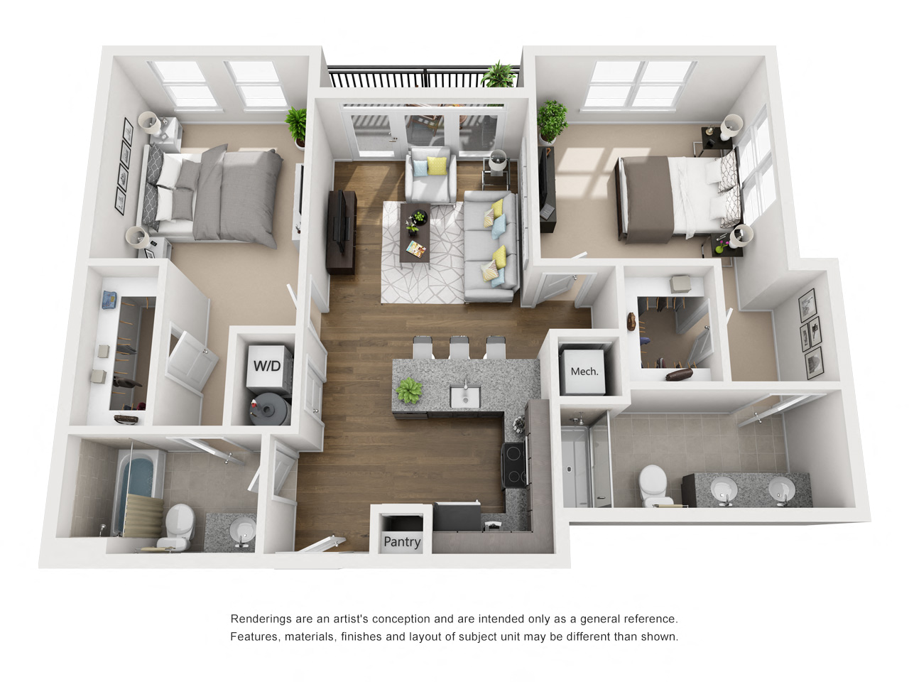 Floor Plan J Two Bedroom / Two Bath w/Balcony. The Anderson Apartments. Rock Hill, SC.