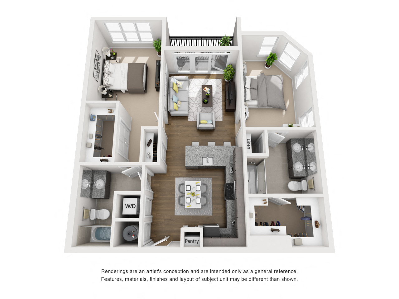 Floor Plan K Two Bedroom / Two Bath w/Balcony. The Anderson Apartments. Rock Hill, SC.