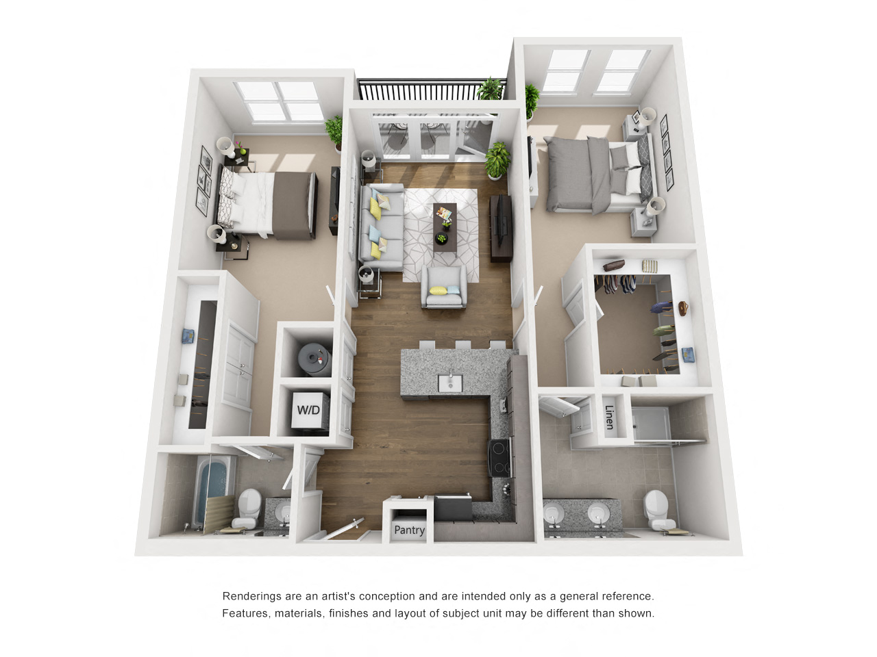 Floor Plan L Two Bedroom / Two Bath w/Balcony. The Anderson Apartments. Rock Hill, SC.