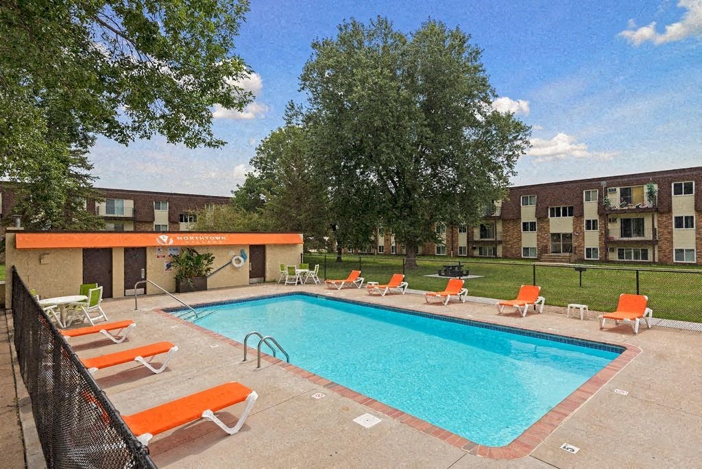 Pool With Sundecks at Northtown Village Apartments, Spring Lake Park, MN, 55432-2650