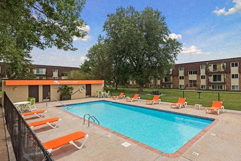 Pool With Sundecks at Northtown Village Apartments, Spring Lake Park
