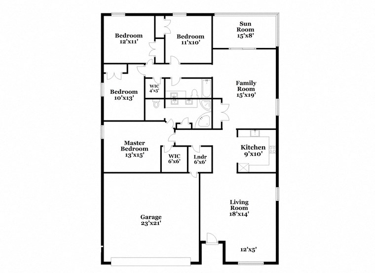 a floor plan of a house with a combination of bedrooms and baths