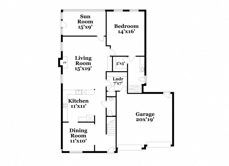 a floor plan of a house with a kitchen and a living room