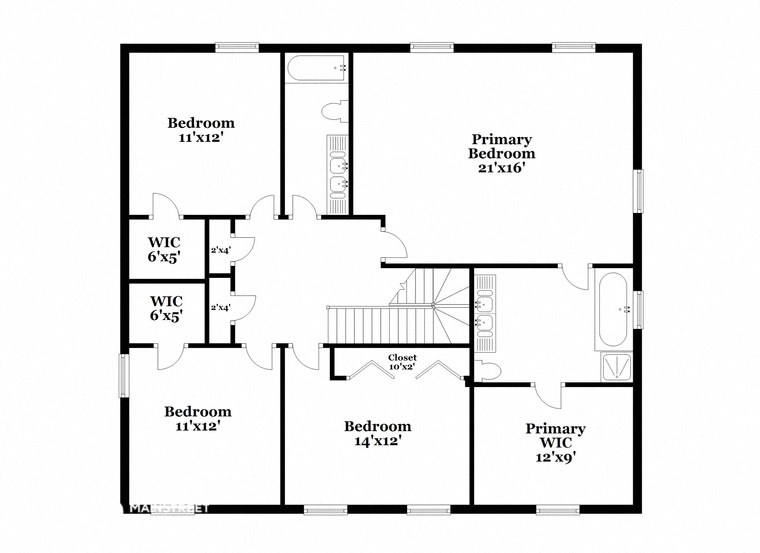 a floor plan of a house with an open concept floor plan with bedrooms and baths