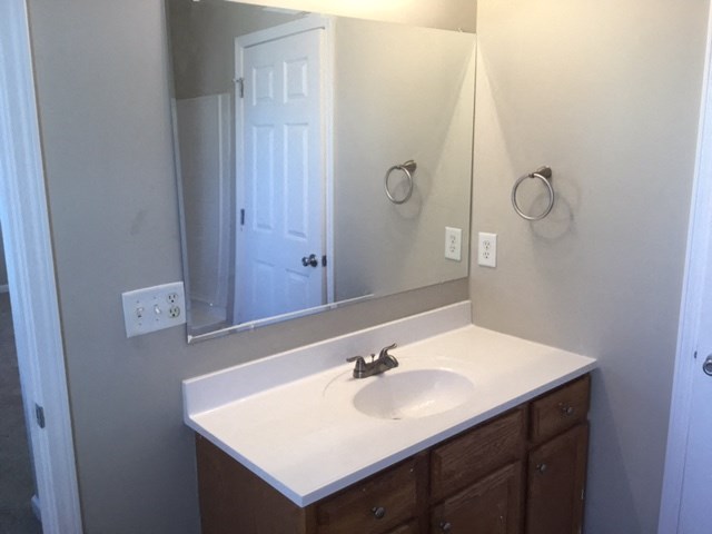 a bathroom with a sink and a large mirror