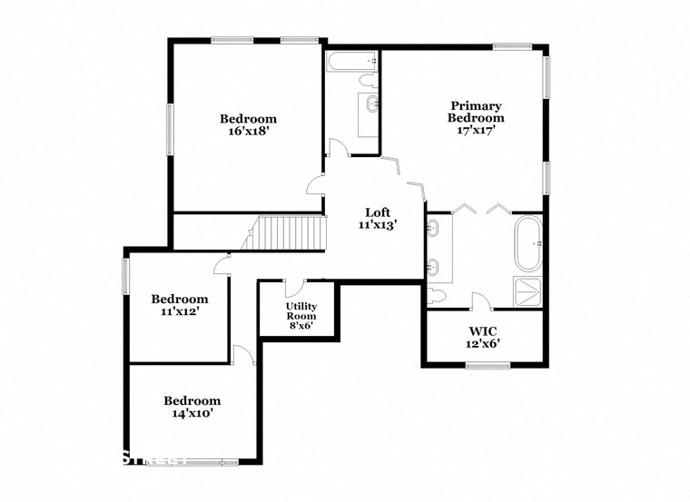 a floor plan of a house with an open floor plan with bedrooms and a kitchen