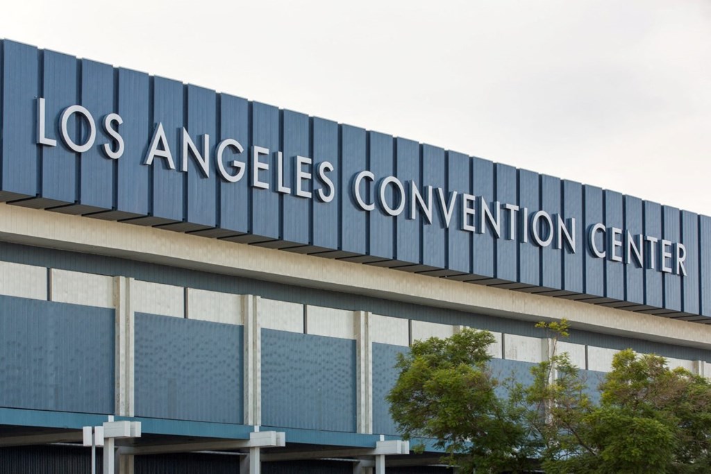 The Los Angeles Convention Center is a large, modern building.