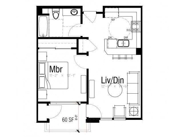 the Plan 1 floor plan. l Oceana Apartments in Huntington CA