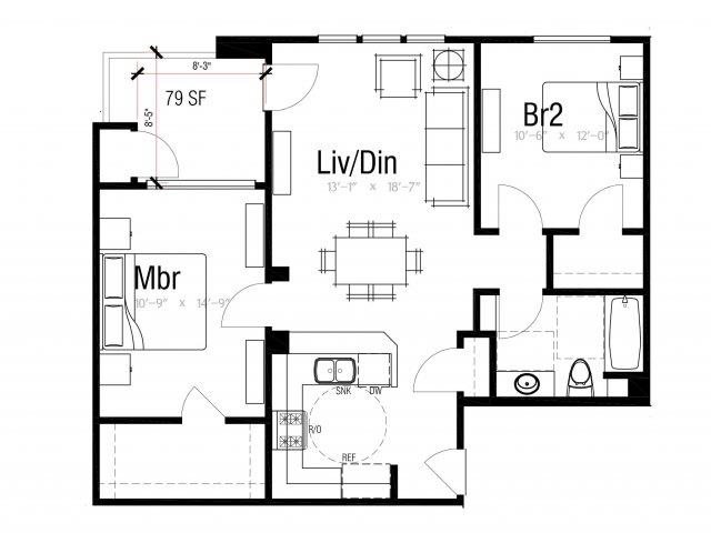 the Plan 2X floor plan. l Oceana Apartments in Huntington CA