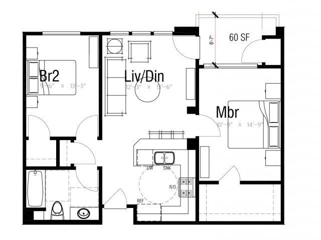 the Plan 2 floor plan. l Oceana Apartments in Huntington CA