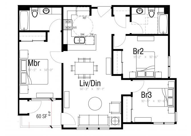 the Plan 3 floor plan. l Oceana Apartments in Huntington CA