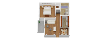 One bedroom floor plan l Pacific Villas at Shelly Court in Stockton CA