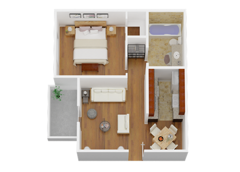 One bedroom floor plan l Pacific Villas at Shelly Court in Stockton CA