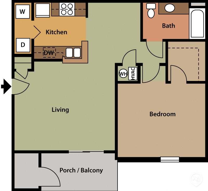 1BR-1BA Grande Floor Plan - Studio Apartment Floor Plan - Forest Trail Apartment Homes Northport, AL