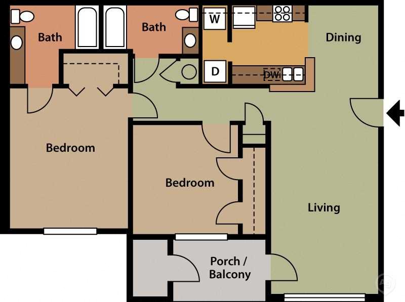 Two Bedroom Floor Plan - Studio Apartment Floor Plan - Forest Trail Apartment Homes Northport, AL