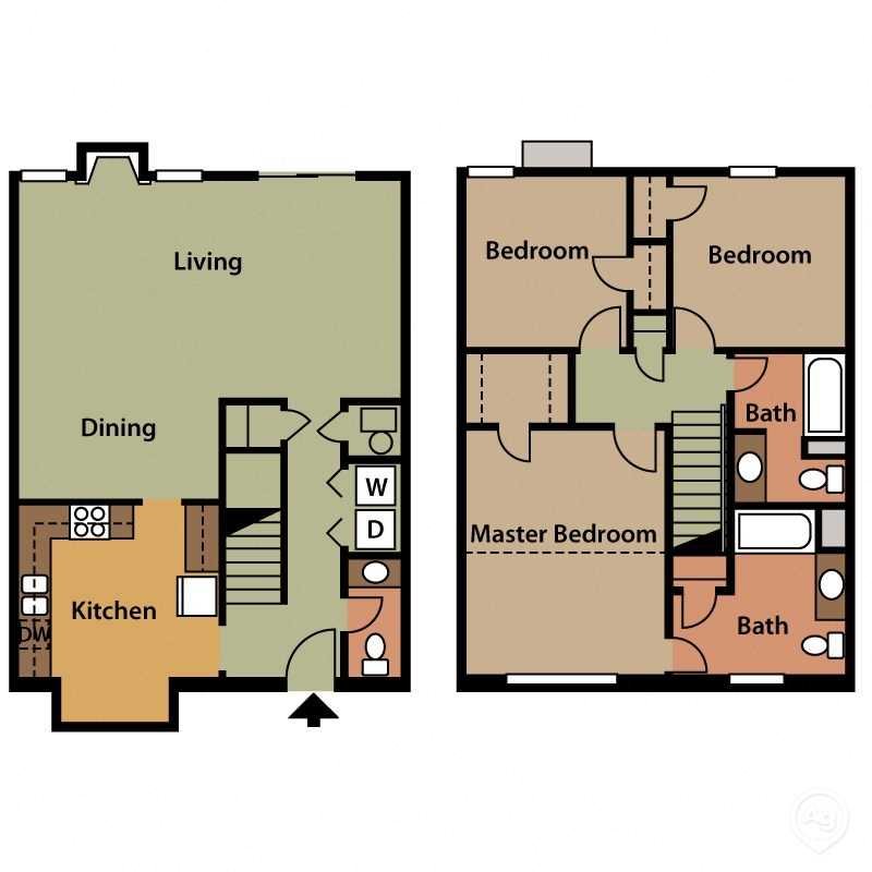 Three Bedroom Floor Plan - Studio Apartment Floor Plan - Forest Trail Apartment Homes Northport, AL