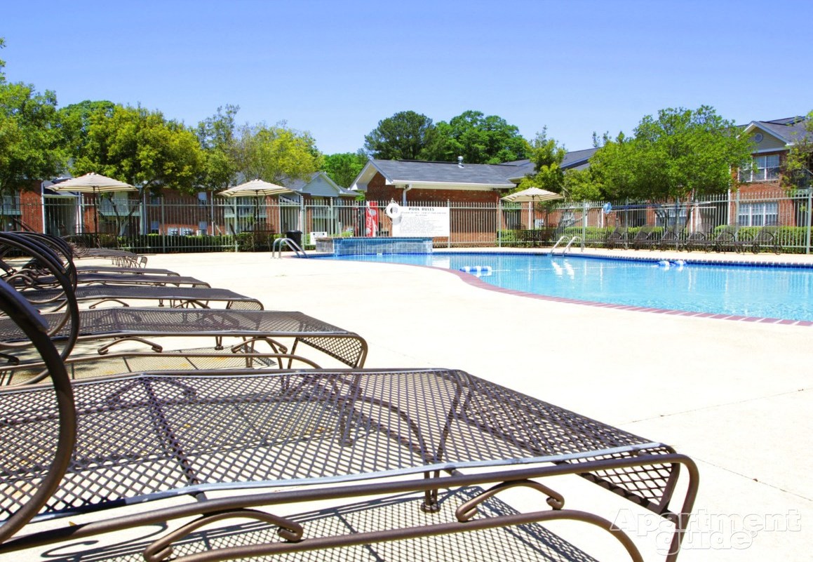 Spacious Sundeck with Loungers by Resort-Style Pool - Studio Apartment Floor Plan - Forest Trail Apartment Homes Northport, AL