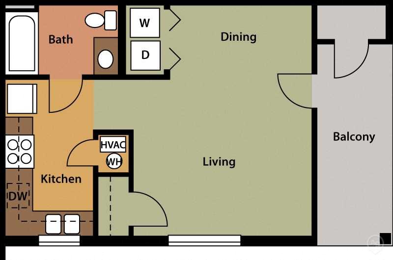 Studio Floor Plan - Studio Apartment Floor Plan - Forest Trail Apartment Homes Northport, AL
