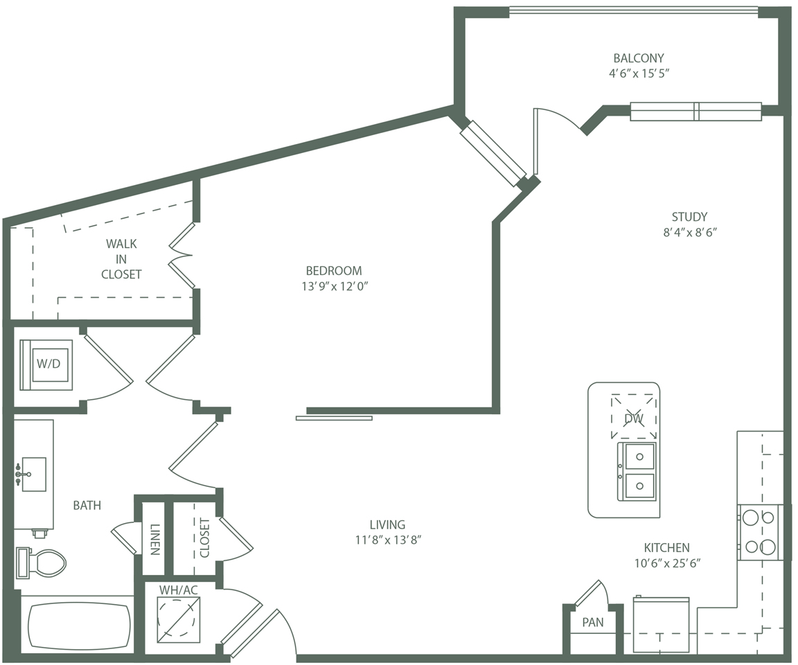 1 Bed 1 Bath A5 Floor Plan at The Baldwin at St. Paul Square, Texas, 78205