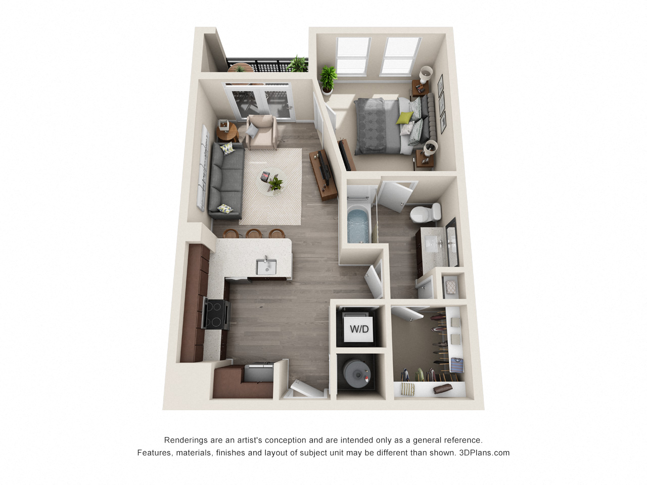 1 Bed 1 Bath A1p/A1STp/A1Altp Floor Plan at The Baldwin at St. Paul Square, Texas