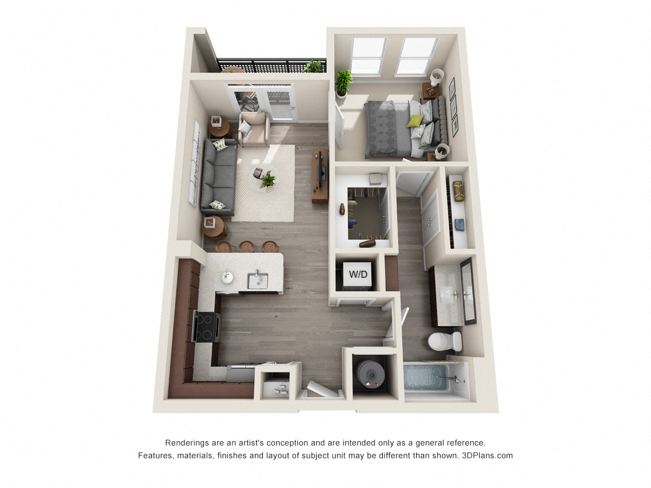 1 Bed 1 Bath A2p/A2STp Floor Plan at The Baldwin at St. Paul Square, Texas, 78205