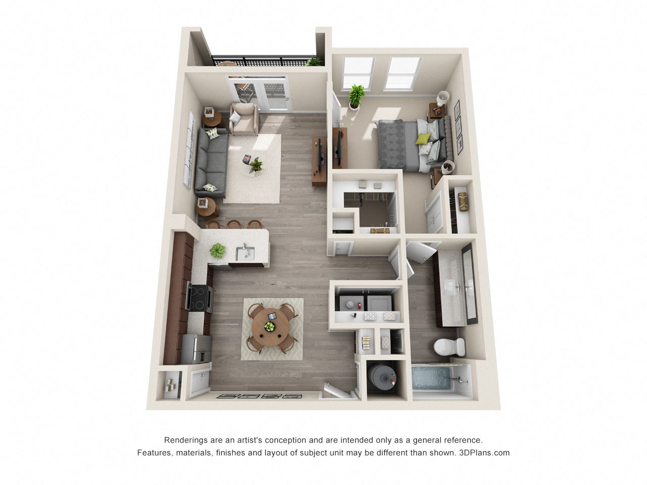 1 Bed 1 Bath A4 Floor Plan at The Baldwin at St. Paul Square, San Antonio, TX, 78205