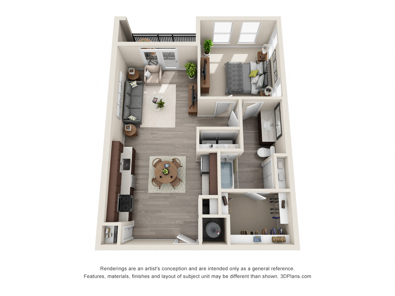 1 Bed 1 Bath A6C Floor Plan at The Baldwin at St. Paul Square, San Antonio